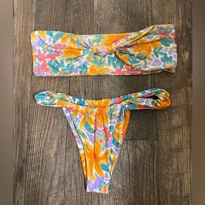 Stone Fox Swim SET- LELE BANDEAU Bikini top. BIJOU bottoms- Floral. Small